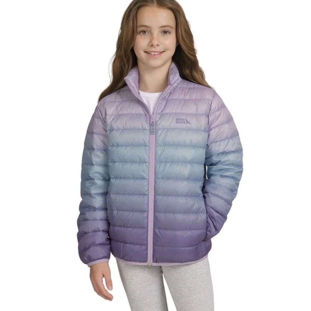 Eddie Bauer NWT Girls Packable Puffer Down Jacket Size XL 14/16 Blue/Purple 650